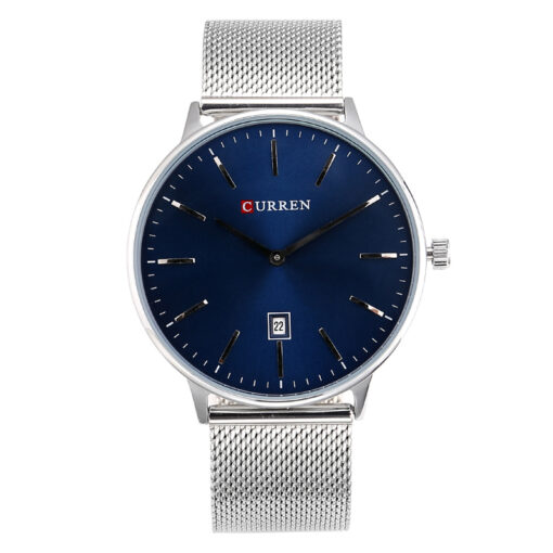 curren 8302 silver mesh strap blue dial men's analog wrist watch
