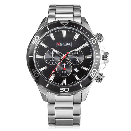 Curren 8309 Silver Stainless Steel Black Chronograph Dial Men's Hand Watch