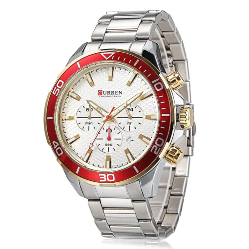 Curren 8309 Silver Stainless Steel White Dial Red Plated Case Men's Watch