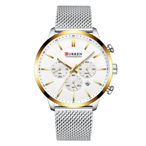 Curren 8340 silver chain golden white dial men's chronograph wrist watch