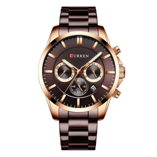 Curren 8358 Coffee Brown Stainless Steel Brown chronograph Dial Men's Hand Watch