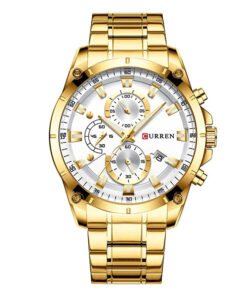 Curren 8360 Golden Stainless Steel White Dial Men's Gift Watch