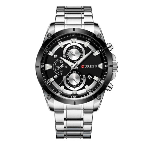 8360 Black Dial Silver Stainless Steel Chain Men's Hand Watch