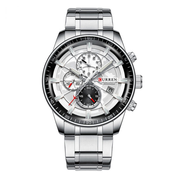 Curren 8362 White Dial Black Outline Silver Stainlesss Steel Men's Wrist Watch