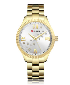 9009 Curren Golden Stainless Steel White Dial Female Wrist Watch