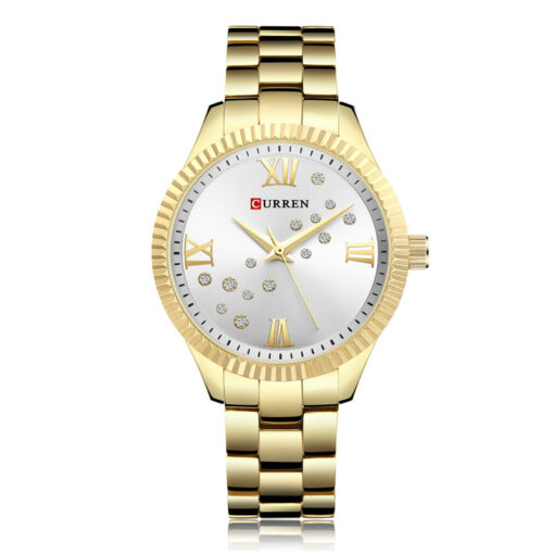 9009 Curren Golden Stainless Steel White Dial Female Wrist Watch