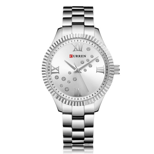 Curren 9009 Silver Stainless Steel Silver Dial Ladies Hand Watch