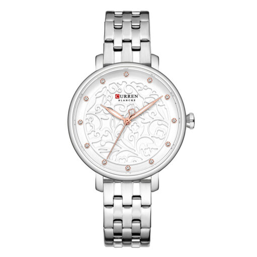 Curren 9046 Silver Stainless Steel White Dial Analog Ladies Watch