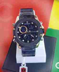 Kademan K9089 full black stainless steel mens wrist watch in black dual movement dial