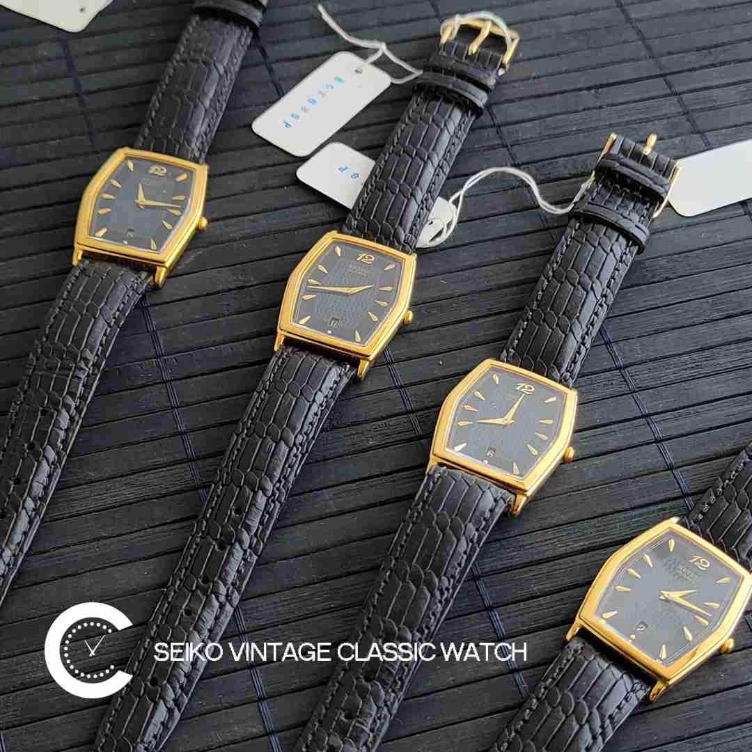Seiko Black Leather Mens Slim Dial Classic Wrist Watch