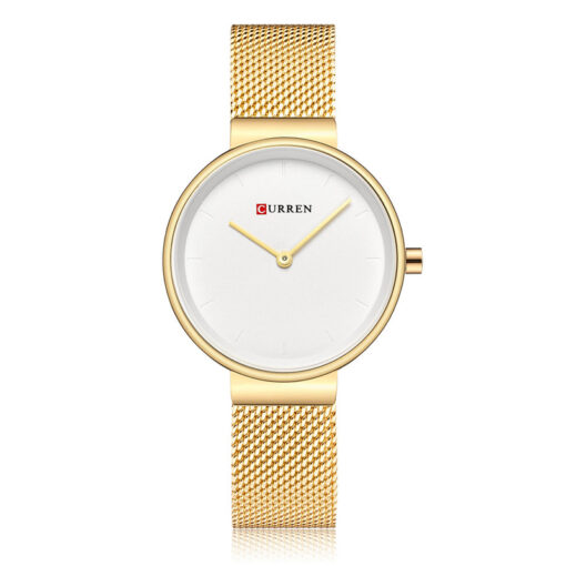 9016 Curren Golden Mesh Chain and White Dial Ladies Simple Analog Watch