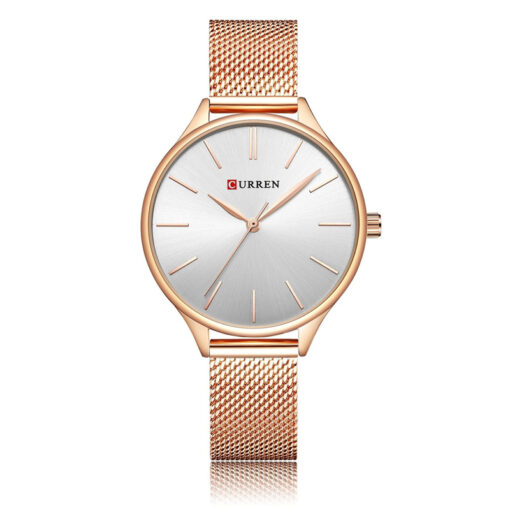 curren 9024 rose gold mesh strap white dial ladies analog wrist watch