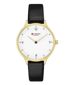 9039 Black Leather Strap White Dial Ladies Gift Watch