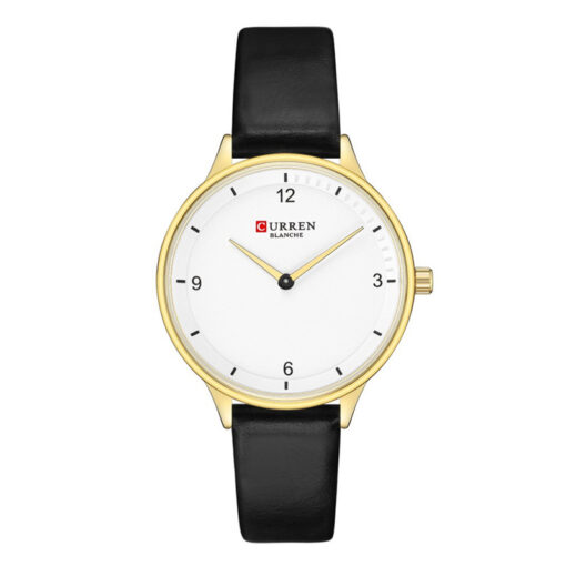 9039 Black Leather Strap White Dial Ladies Gift Watch