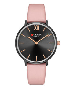 curren 9040l pink leather strap black dial ladies analog wrist watch