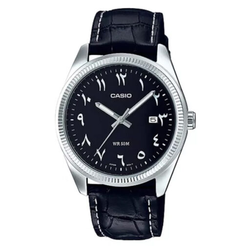 Casio MTP-1302L-1B3 arabic dial black leather strap men's analog wrist watch