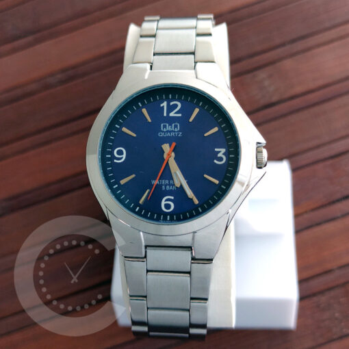 Q&Q Q618J808Y silver stainless steel blue dial analog mens watch