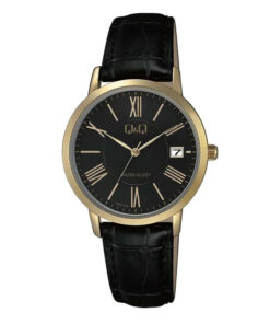 Q&Q A475J108Y black leather strap roman dial mens gift watch