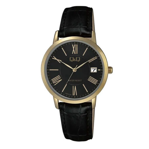 Q&Q A475J108Y black leather strap roman dial mens gift watch