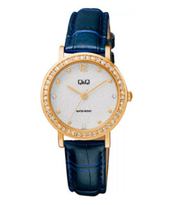 q&q QB45J101Y blue leather strap white dial ladies wrist watch