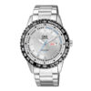 Q&Q A194-201Y silver stainless steel chain & white analog dial tachymeter men’s dress watch