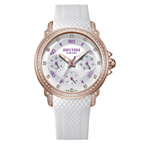 F1503R03 white silicon strap ladies fahsion wrist watch by Rhythm Japan