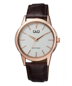 Q&Q Q860J111Y brown leather strap white dial men's analog wrist watch