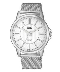 Q&Q QB66J201Y silver mesh strap white dial men's analog wrist watch
