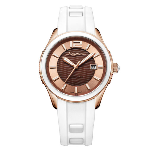 rhythm ES1402R03 white silicon strap brown dial ladies wrist watch