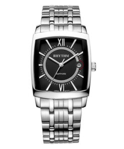 Rhythm P1201S02 silver stainless steel black dial mens wrist watch