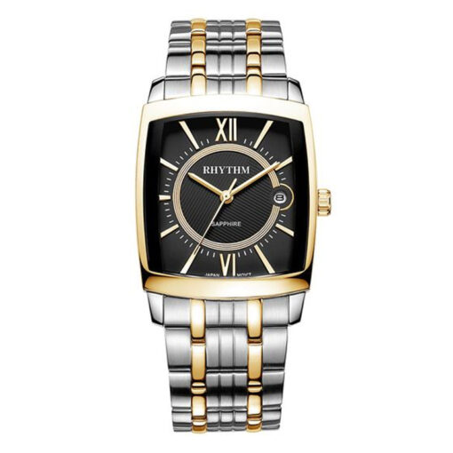 Rhythm P1201S04 two tone stainless steel mens square shape wrist watch