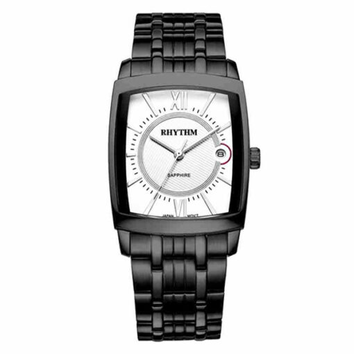 Rhythm-P1201S05 black stainless steel white dial men's analog wrist watch