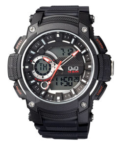 qnq gw90j002y black sports analog digital wrist watch in resin strap