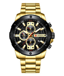 curren 8336 golden stainless steel black dial men's chronograph wrist watch