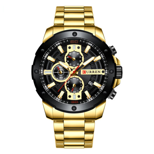curren 8336 golden stainless steel black dial men's chronograph wrist watch