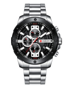 curren 8336 silver stainless steel black men's chronograph wrist watch