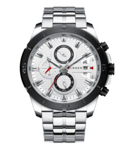 Curren 8337 Silver Stainless Steel White Dial Men's Wrist Watch