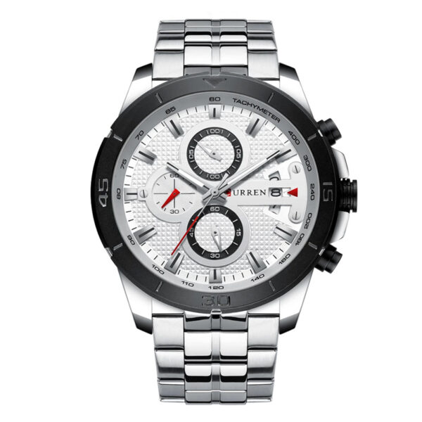 Curren 8337 Silver Stainless Steel White Dial Men's Wrist Watch
