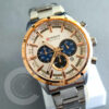 Curren 8355 Silver Rose Gold Men's Chronograph Wrist Watch in Steel Chain