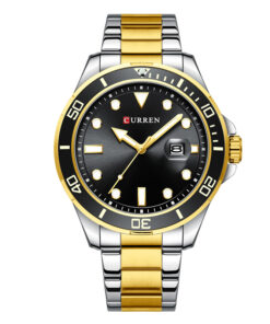 Curren 8388 Black Dial Golden Silver Steel Chain Men's Analog Wrist Watch