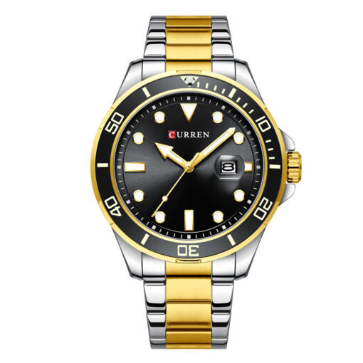 Curren 8388 Black Dial Golden Silver Steel Chain Men's Analog Wrist Watch
