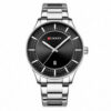 Curren 8347 black dial silver stainless steel chain men's analog wrist watch