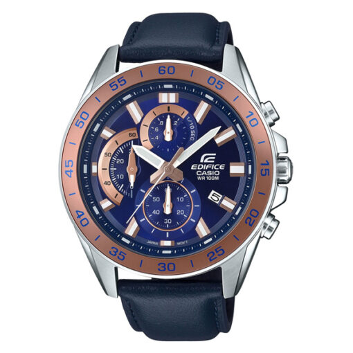 Casio Edifice EFV-550L-2AV model men's blue leather strap & chronograph dial wrist watch