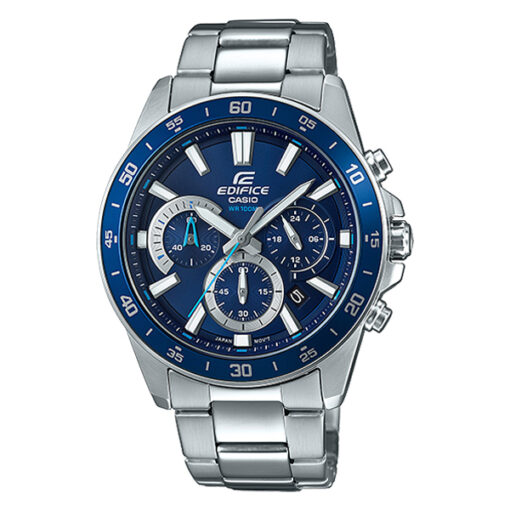 casio edifice efv-570d-2avudf model mens chronograph wrist watch in blue dial & silver stainless steel strap