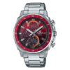 Casio Edifice EFV-600D-4AV silver stainless steel red dial chronograph wrist watch with stopwatch and date functions