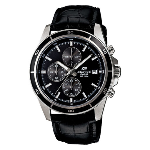 Casio-Edifice-EFR-526L-1AV Black Chronograph With Black Leather Band Wrist Watch