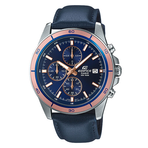 Casio-EFR-526L-2AV blue lether strap chronograph dial men's wrist watch