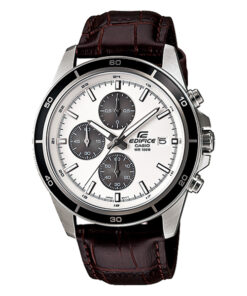 Casio-EF-526L-7AV brown leather strap white chronograph dial men's wrist watch