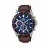 casio edifice efv-570l-2avudf model mens wrist watch in brown leather strap & blue chronograph dial