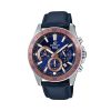 casio edifice efv-570l-2bvudf model watch in blue leather strap & blue chronograph dial with rose gold details